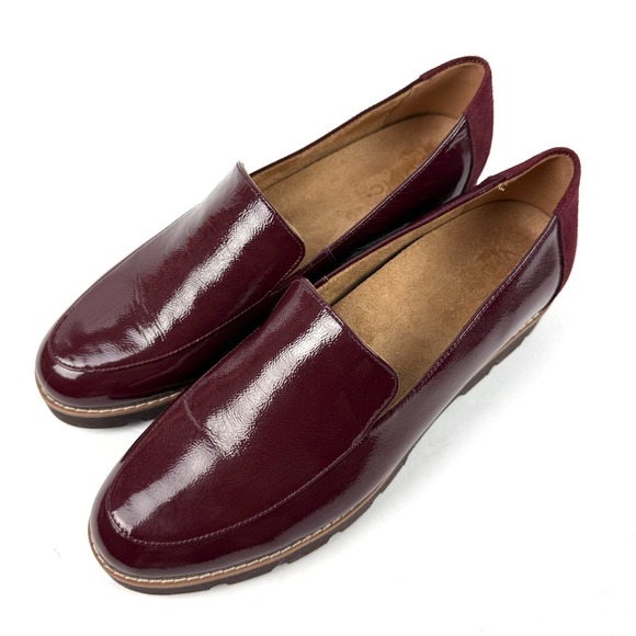 Vionic Kensley Loafer 9.5 Red Burgundy Patent Leather Slip On Platform Shoes - Picture 9 of 9